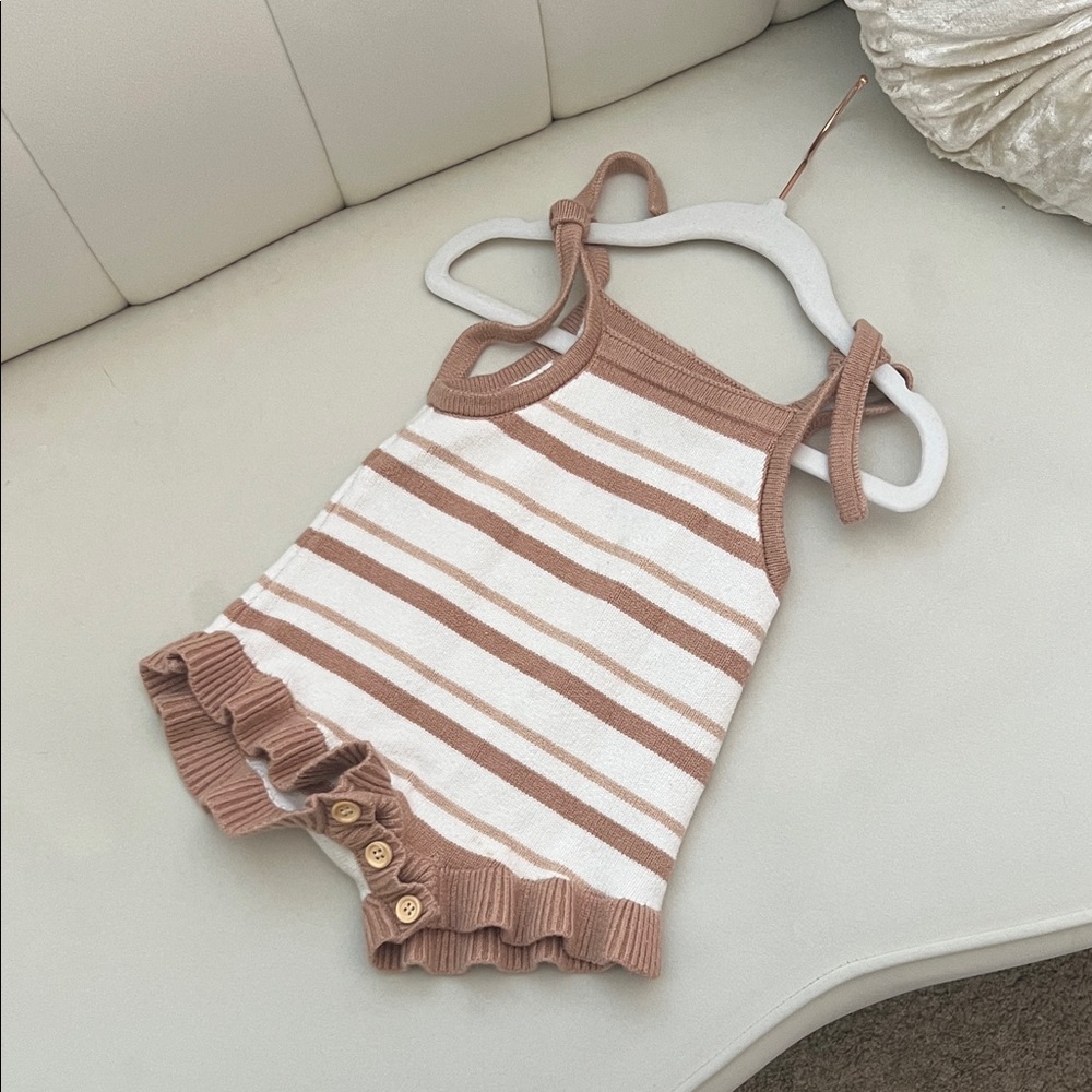 Cozy Striped Knit Romper - Tan and Cream - Picture 2 of 2